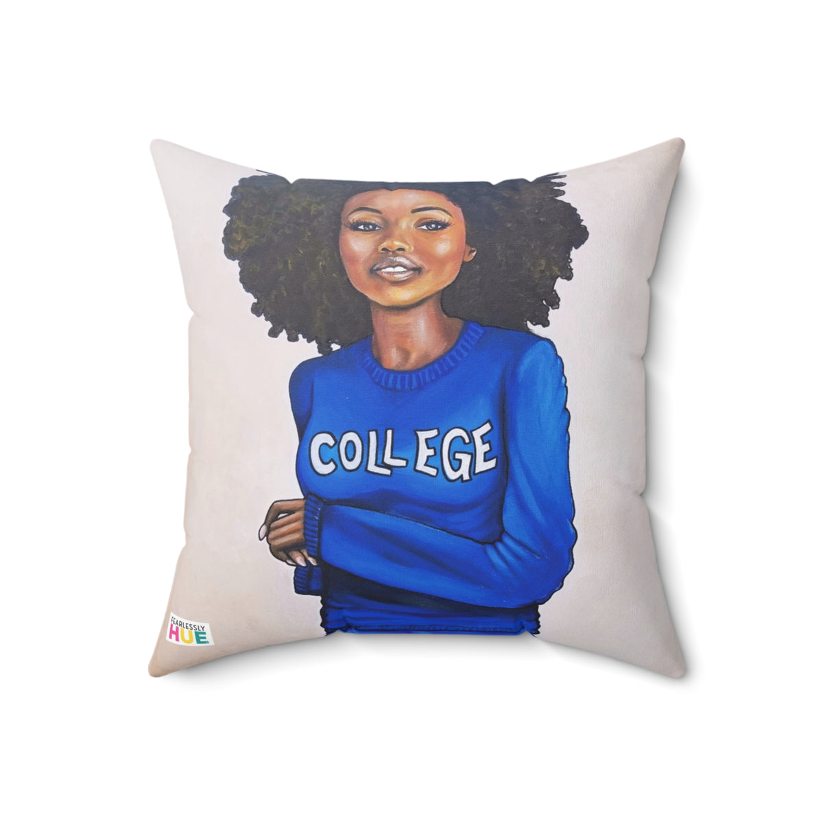 College Blue and White pillow, front.