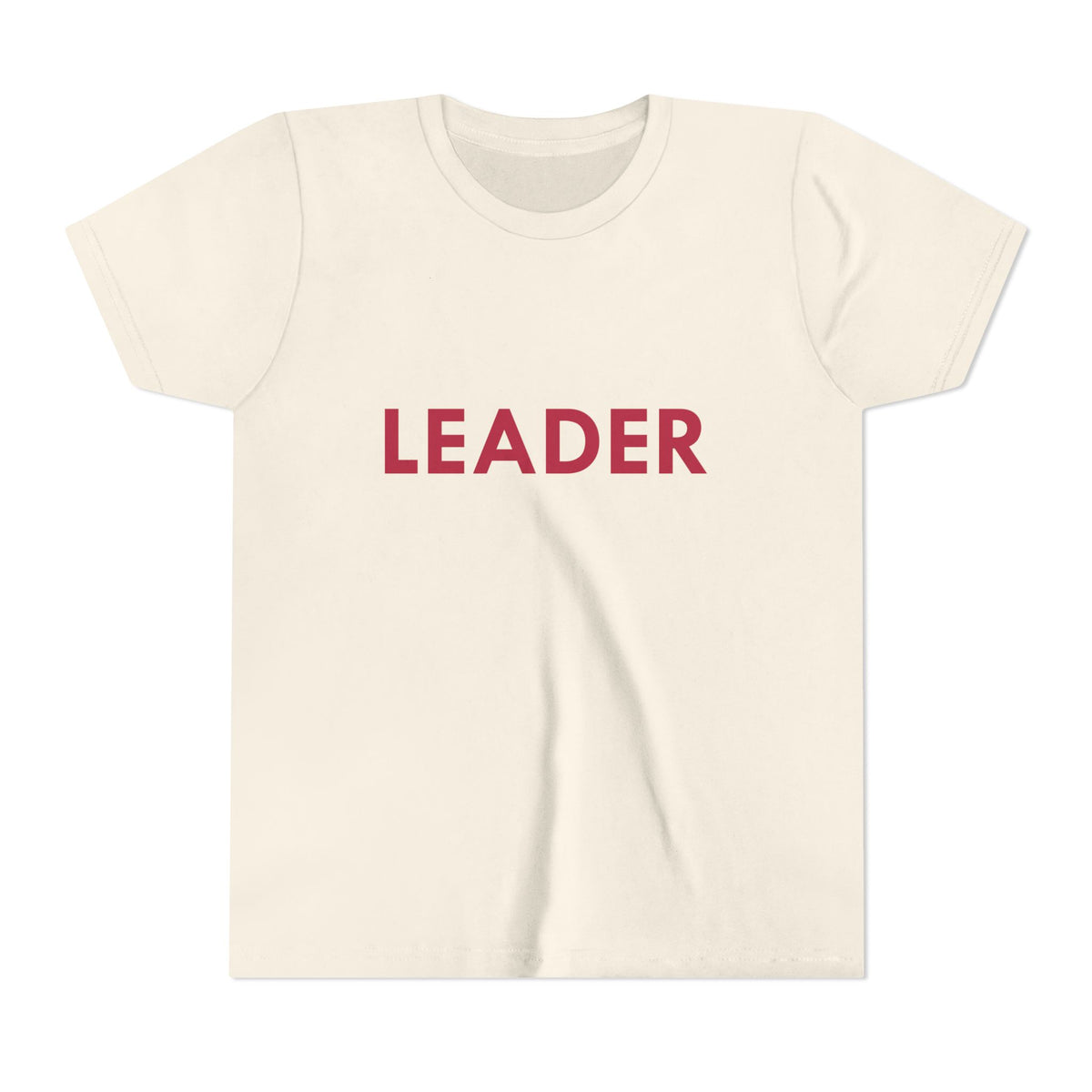 LEADER kids tee in Natural by Fearlessly Hue®, bold LEADER lettering on the front.