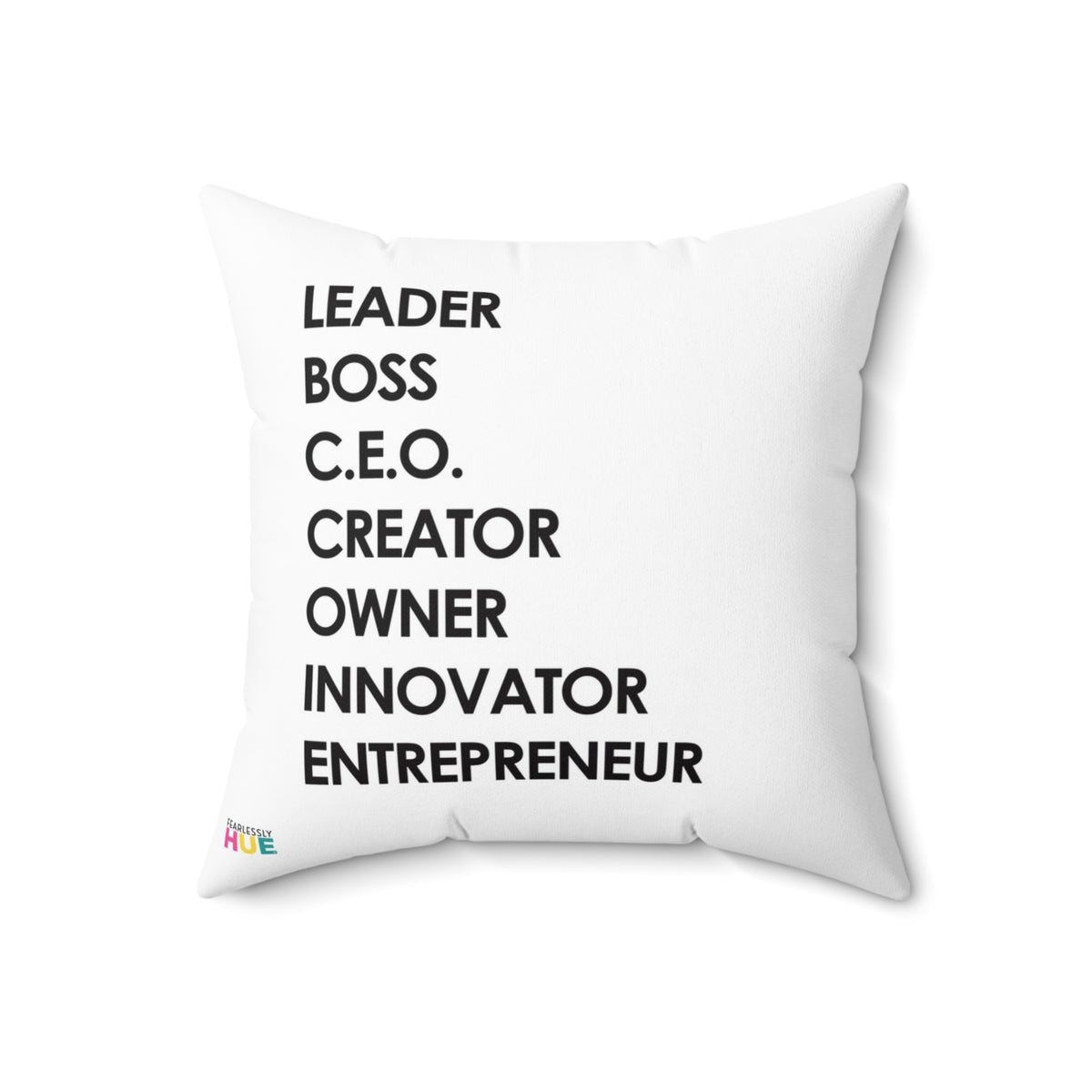 LBC Word White pillow, front.