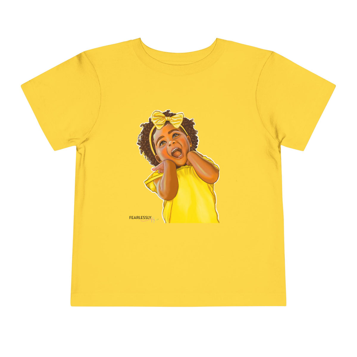 Yellow Fearlessly Hue® Radiate toddler t-shirt with the words Radiate. Don't ever dim your light to fit in.