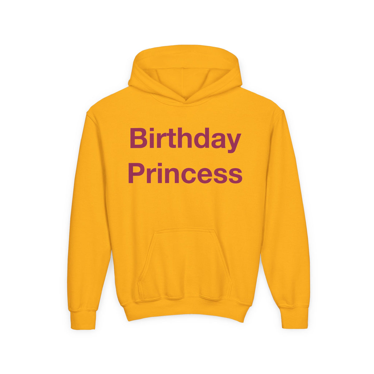 Birthday Princess kids hoodie by Fearlessly Hue®, Birthday Princess lettering on the front.