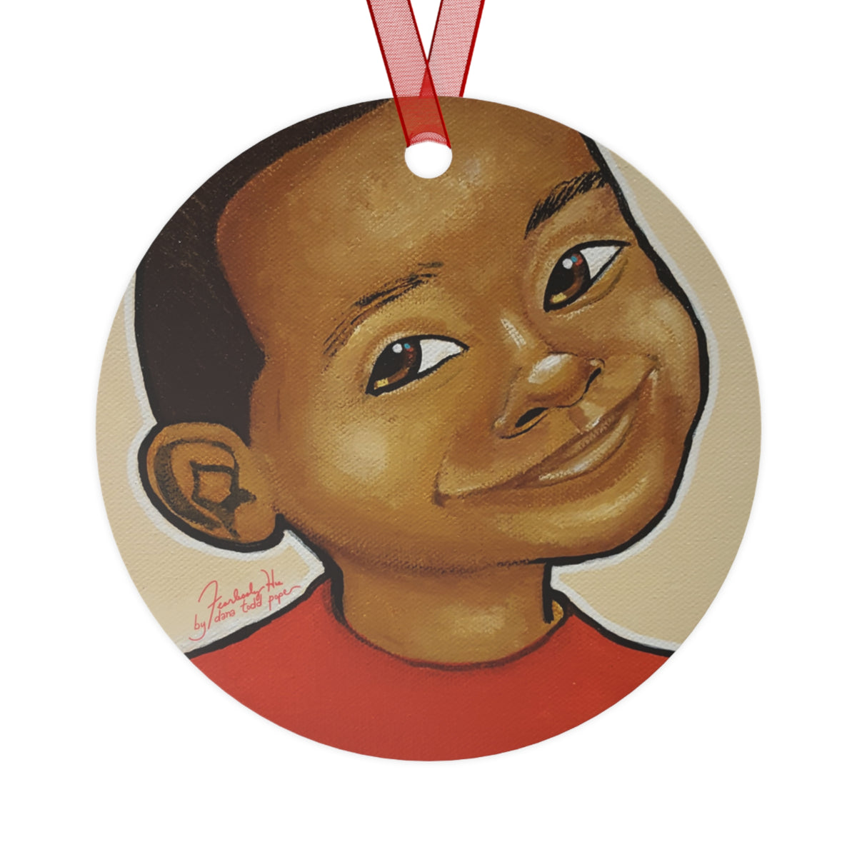 Innovator (Boy) round metal ornament by Fearlessly Hue®, Dana Todd Pope's art.