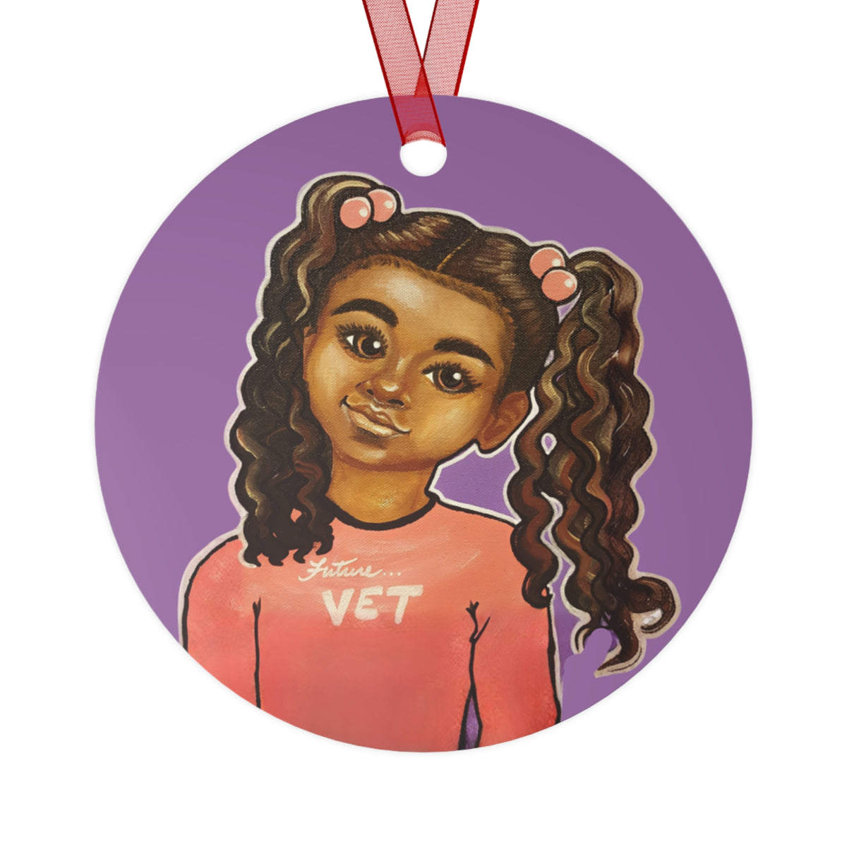 Lil Vet Too round metal ornament, art on both sides by Fearlessly Hue®, Dana Todd Pope's art.