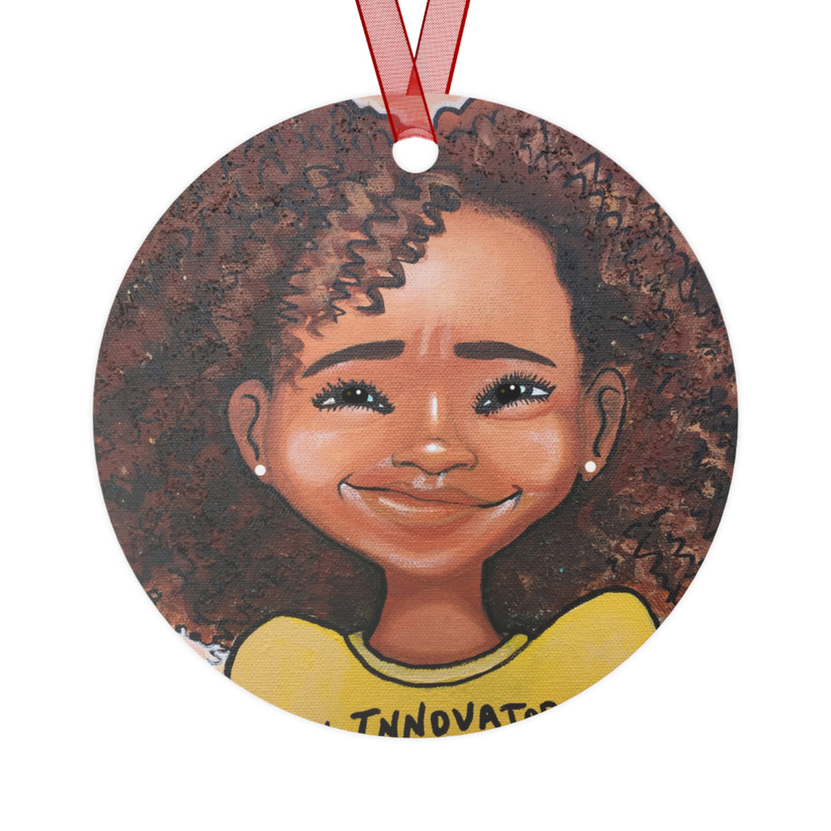 Innovator Girl round metal ornament by Fearlessly Hue®, Dana Todd Pope's art.