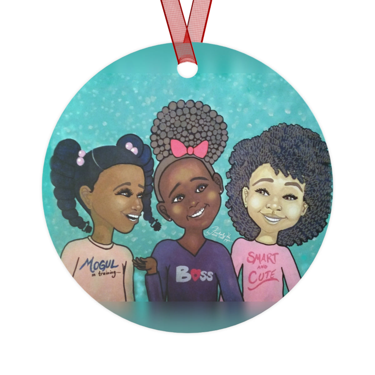 Girls round metal ornament by Fearlessly Hue®, Dana Todd Pope's art.