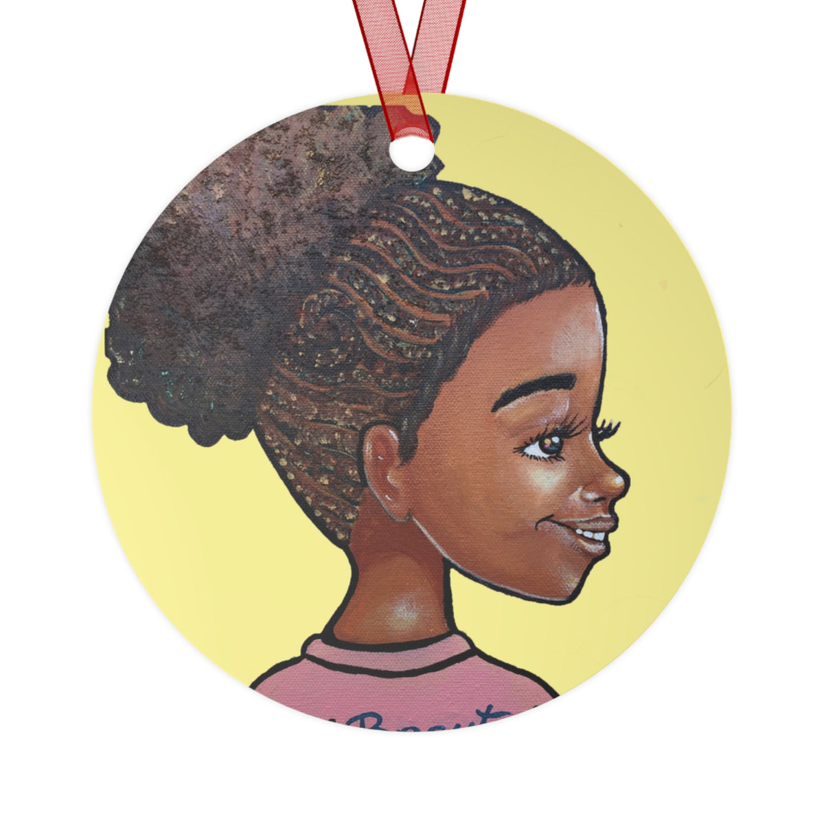 Beauty round metal ornament by Fearlessly Hue®, Dana Todd Pope's art.