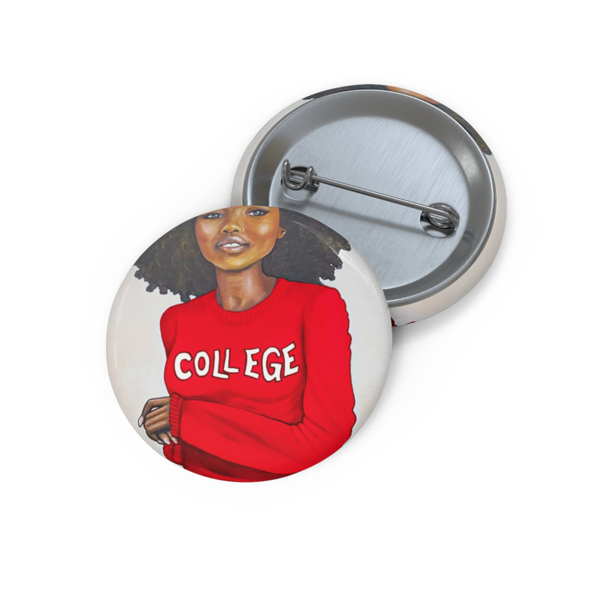 College Red and White pin button by Fearlessly Hue®, Dana Todd Pope's art.