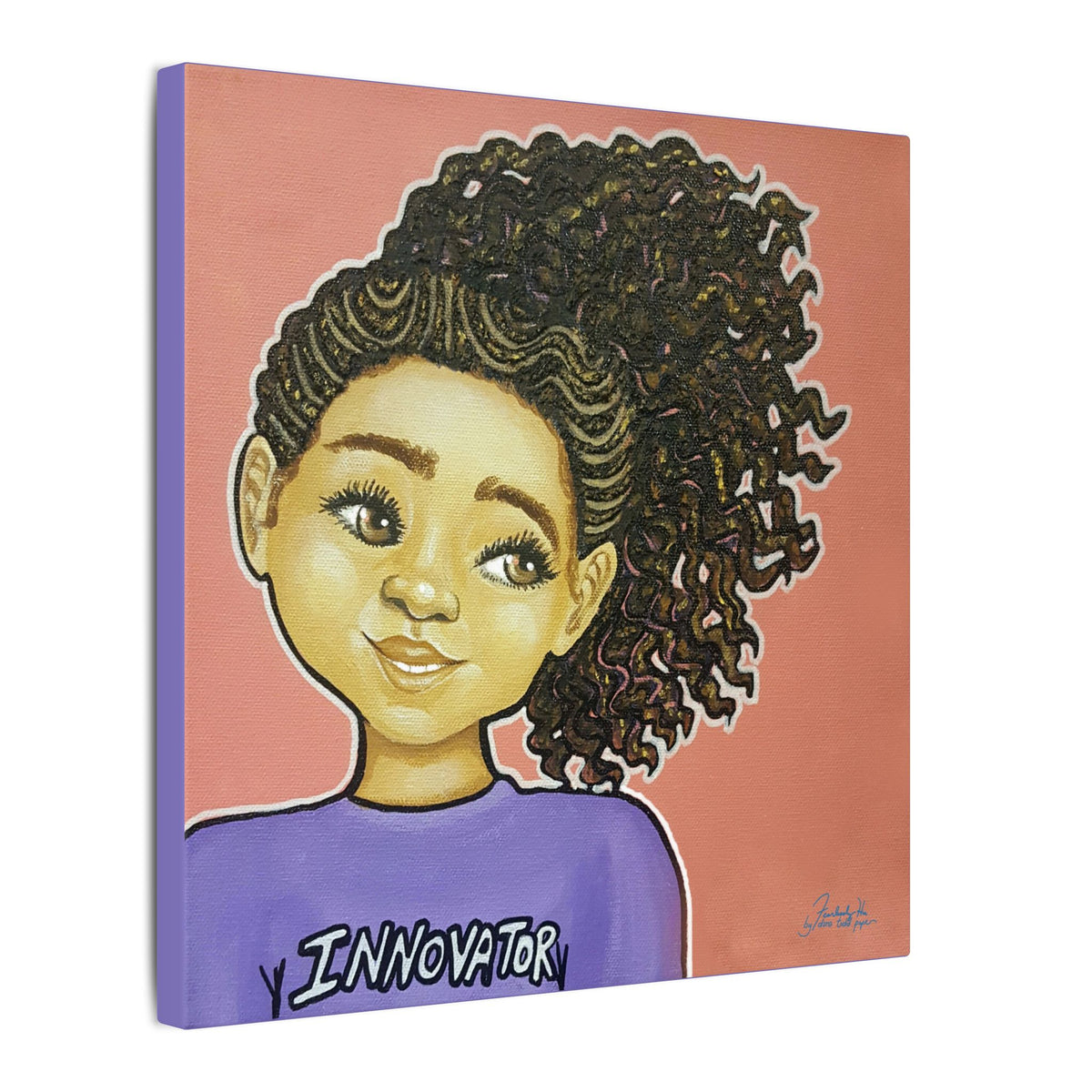 Innovator Girl, II Print on Canvas by Dana Todd Pope, seen at an angle to show its depth.