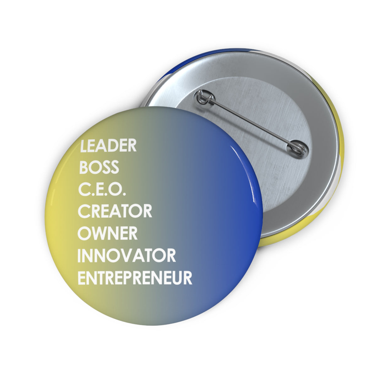 LBC Words, Yellow and Blue 2.25 inch pin button by Fearlessly Hue®, Dana Todd Pope's art.