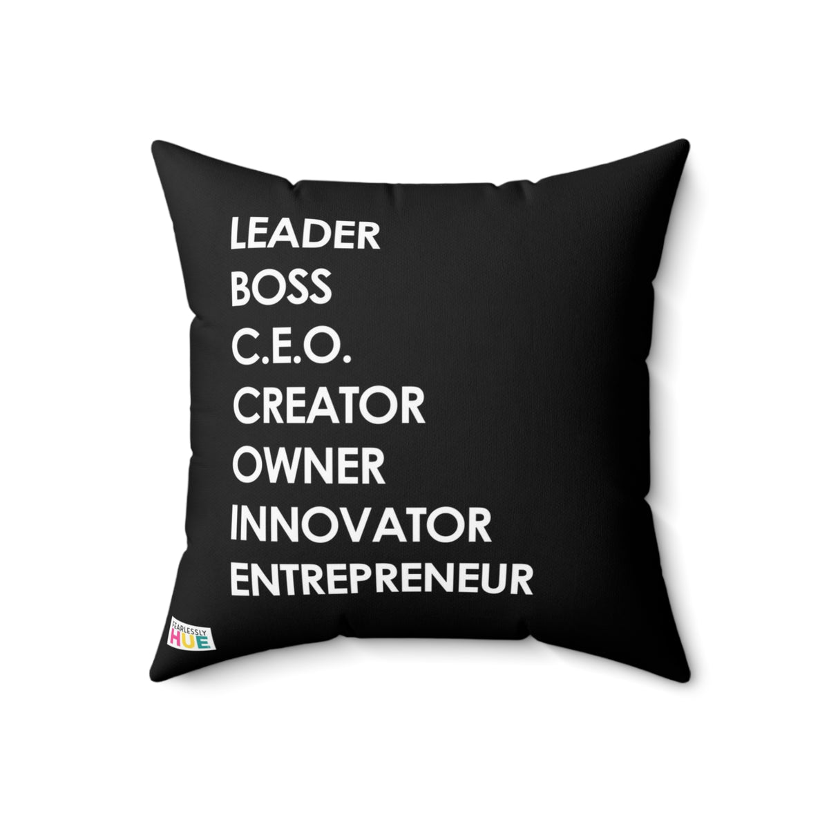 LBC Word Black pillow, front.