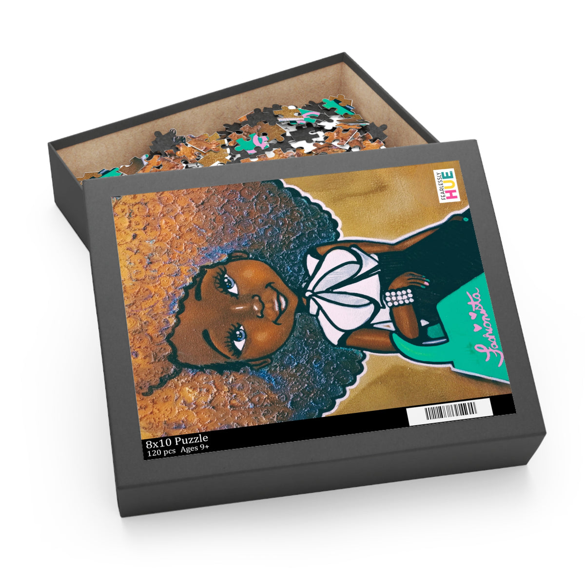 Fashionista Pink & Green 120-piece puzzle in its gift box.