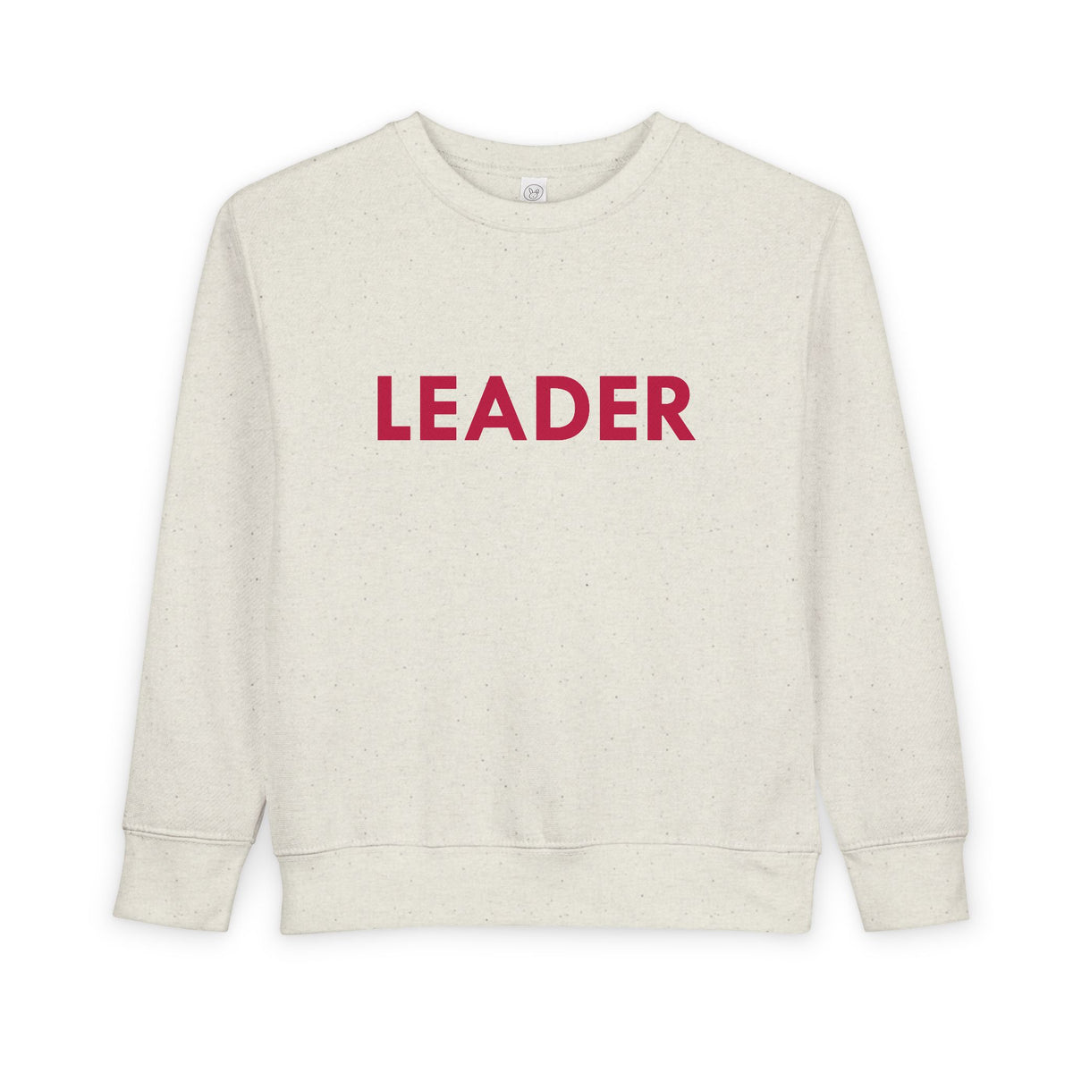 LEADER toddler crewneck sweatshirt in Natural Heather by Fearlessly Hue®, bold LEADER lettering on the front.