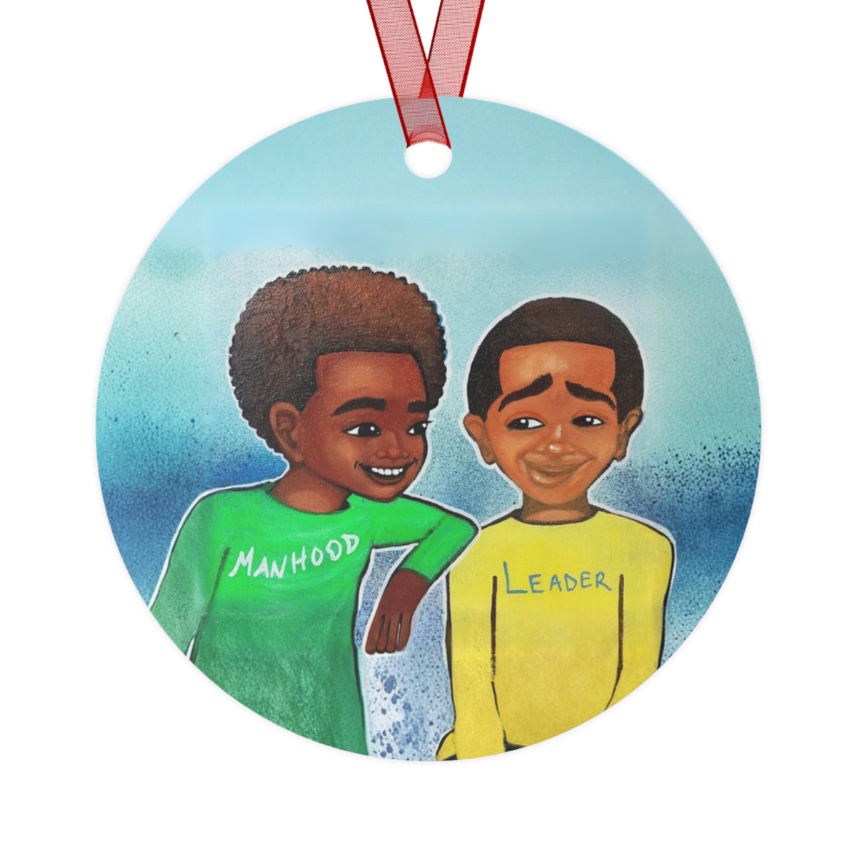 Manhood and Leadership round metal ornament by Fearlessly Hue®, Dana Todd Pope's art on both sides.