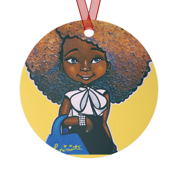 Fashionista Blue and Gold Metal Ornament