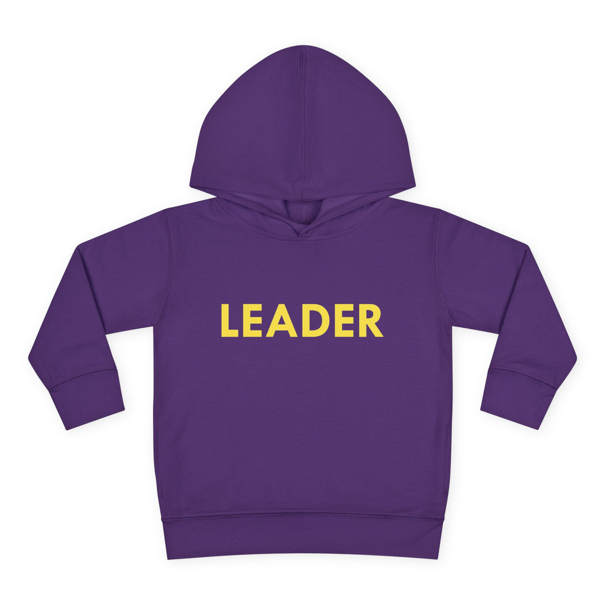 LEADER toddler fleece hoodie by Fearlessly Hue®, bold LEADER lettering on the front.