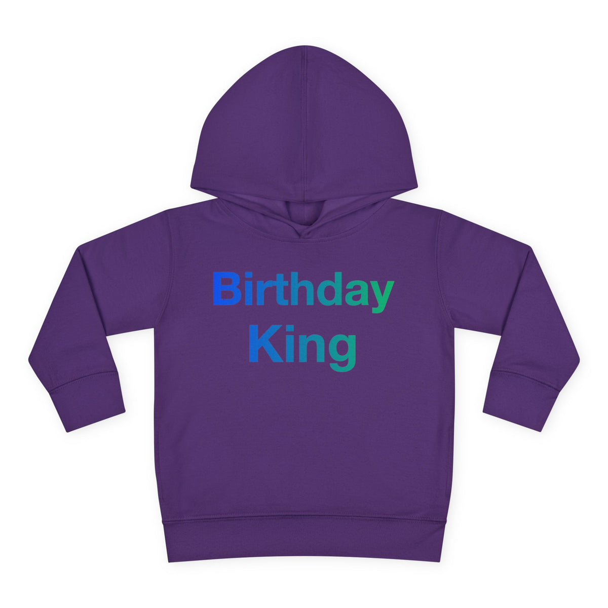 Birthday King toddler fleece hoodie by Fearlessly Hue®, Birthday King lettering on the front.