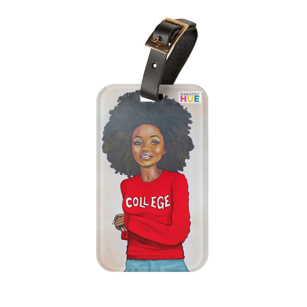 College Red and White Luggage Tag, Dana Todd Pope's art on an acrylic luggage tag by Fearlessly Hue®