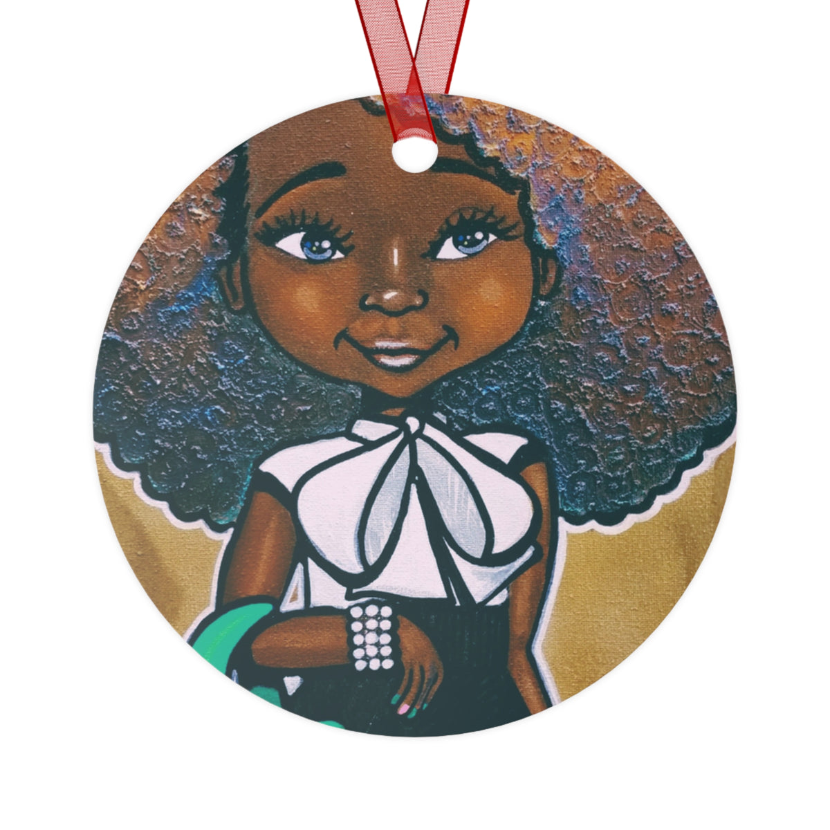 Fashionista Pink and Green round metal ornament by Fearlessly Hue®, Dana Todd Pope's art.
