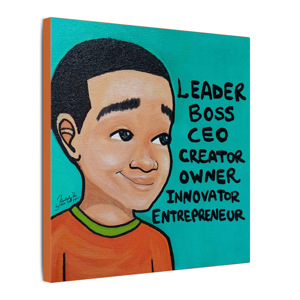 Leader, Boss, C.E.O- Boy Print on Canvas by Dana Todd Pope, seen at an angle to show its depth.