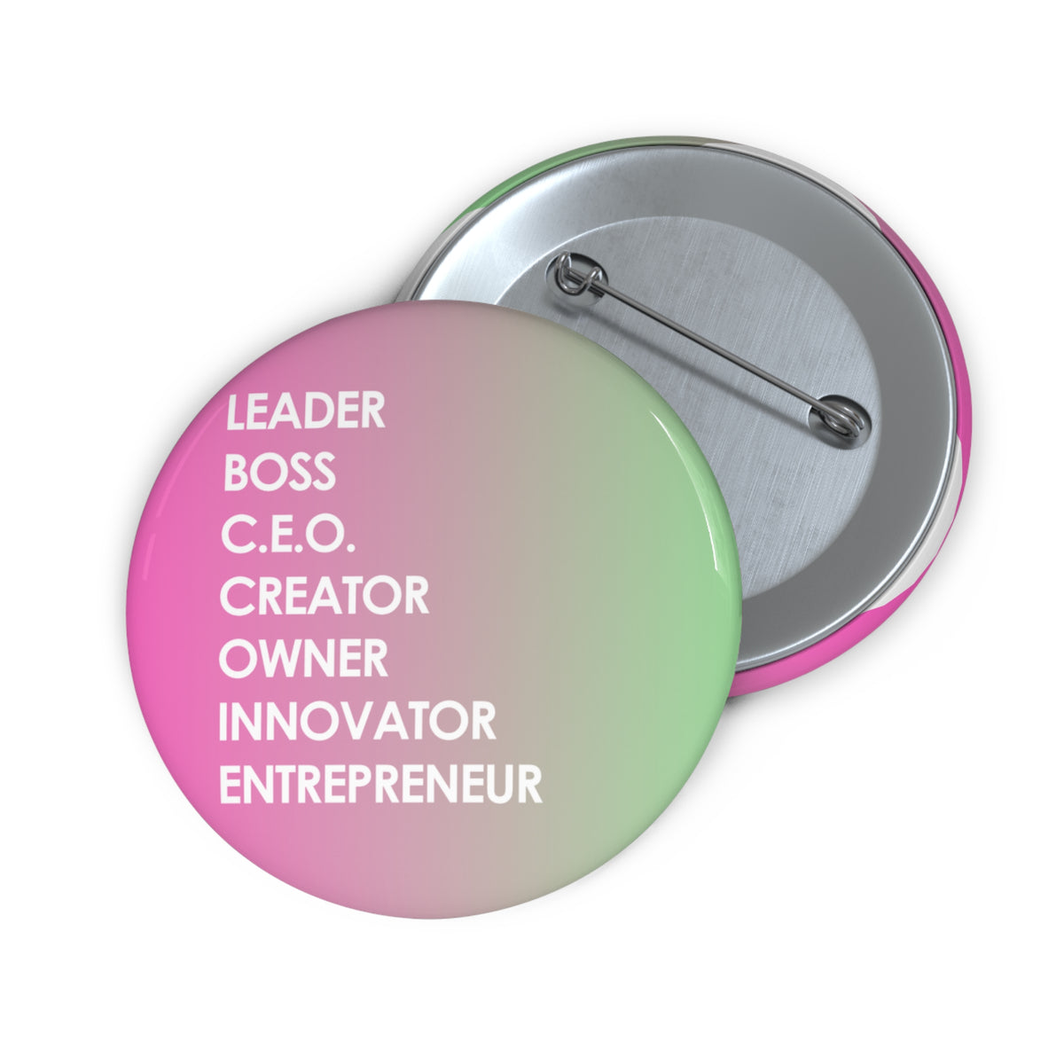 LBC Words, Pink and Green 2.25 inch pin button by Fearlessly Hue®, Dana Todd Pope's art.