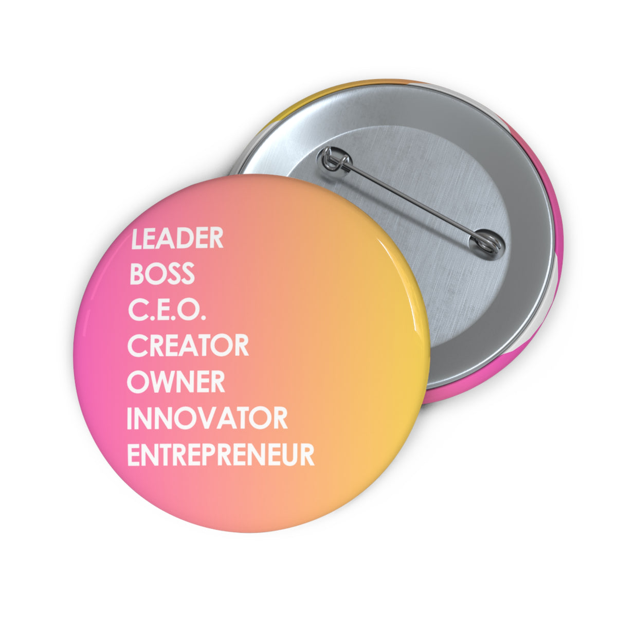 LBC Words, Pink and Yellow 2.25 inch pin button by Fearlessly Hue®, Dana Todd Pope's art.