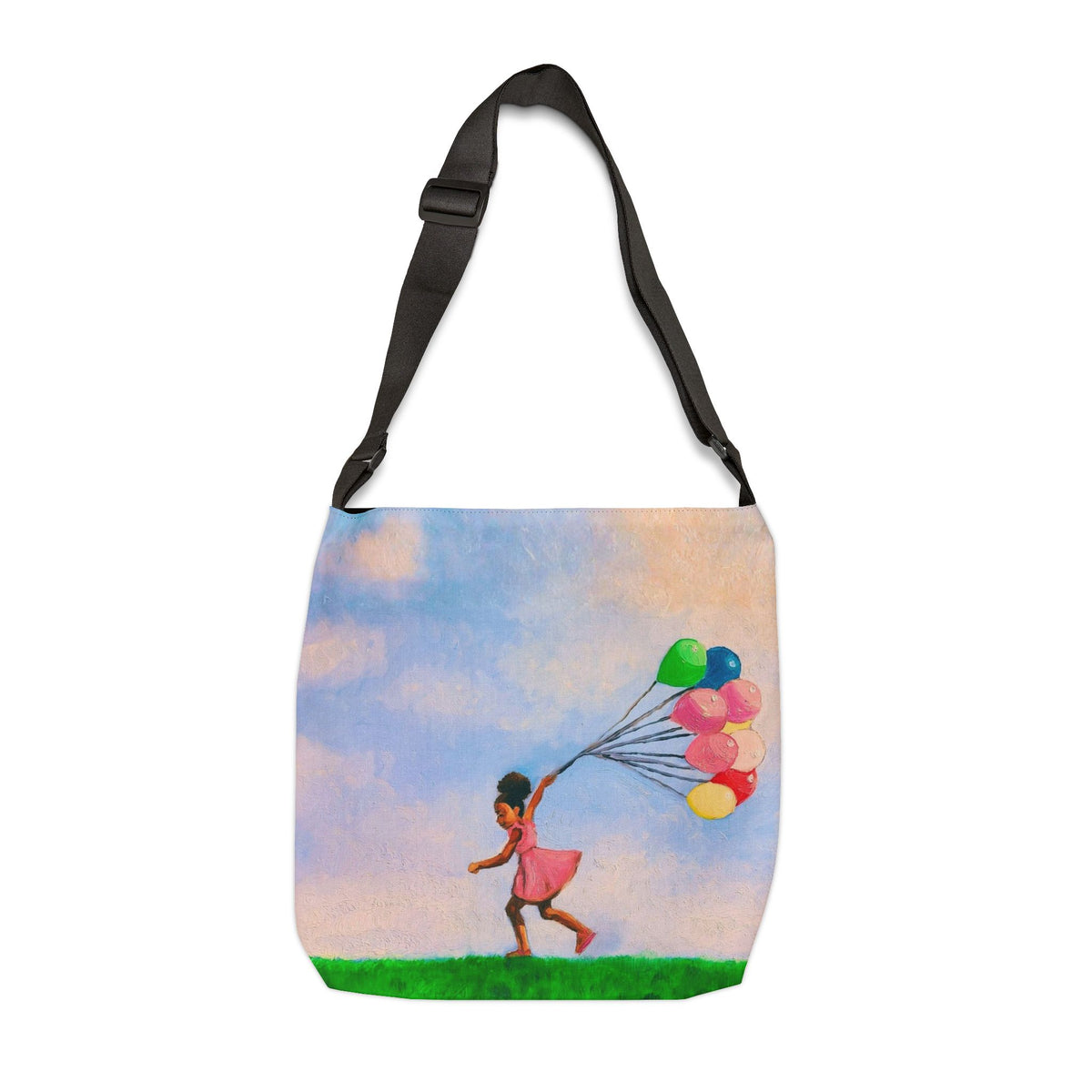 Balloon Girl Adjustable Tote Bag — Colorful Whimsical Shoulder Tote