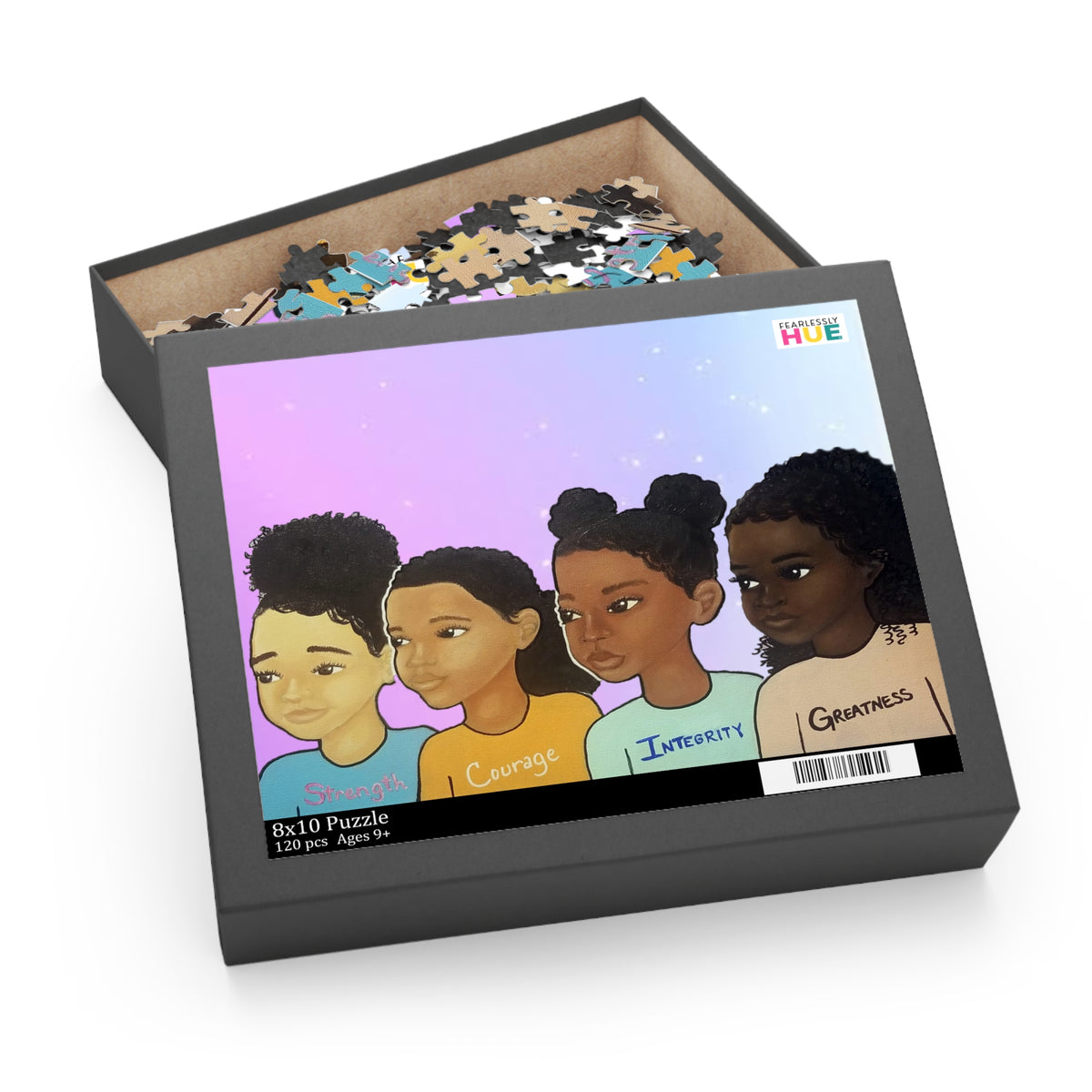 Strength Courage Integrity Greatness Girls 120-piece puzzle in its gift box.