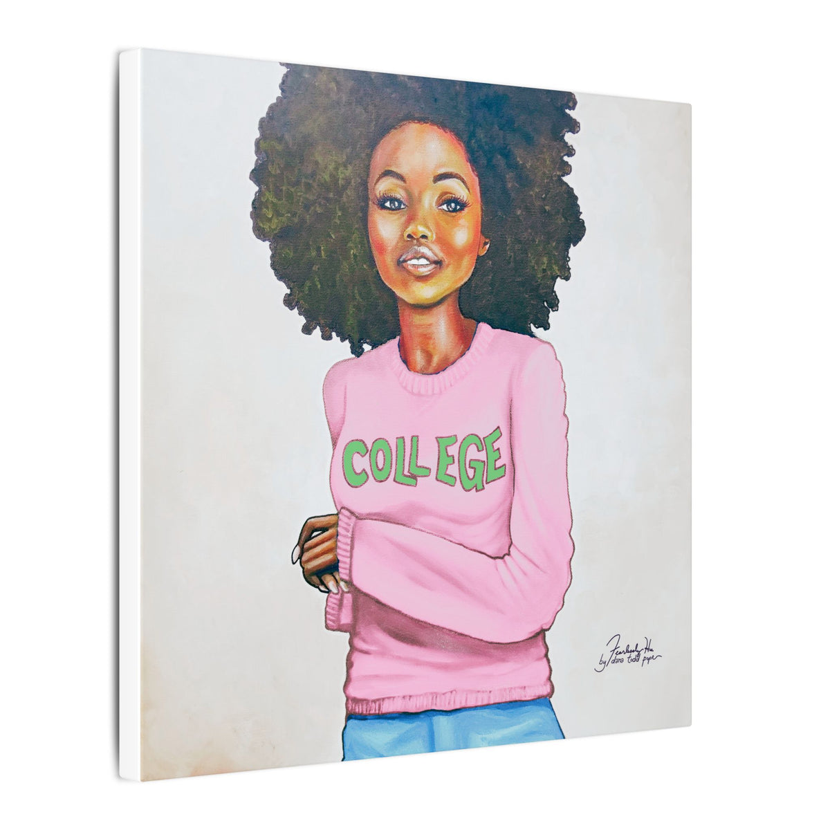 COLLEGE 12 x 12 Print on Canvas by Dana Todd Pope, seen at an angle to show its depth.