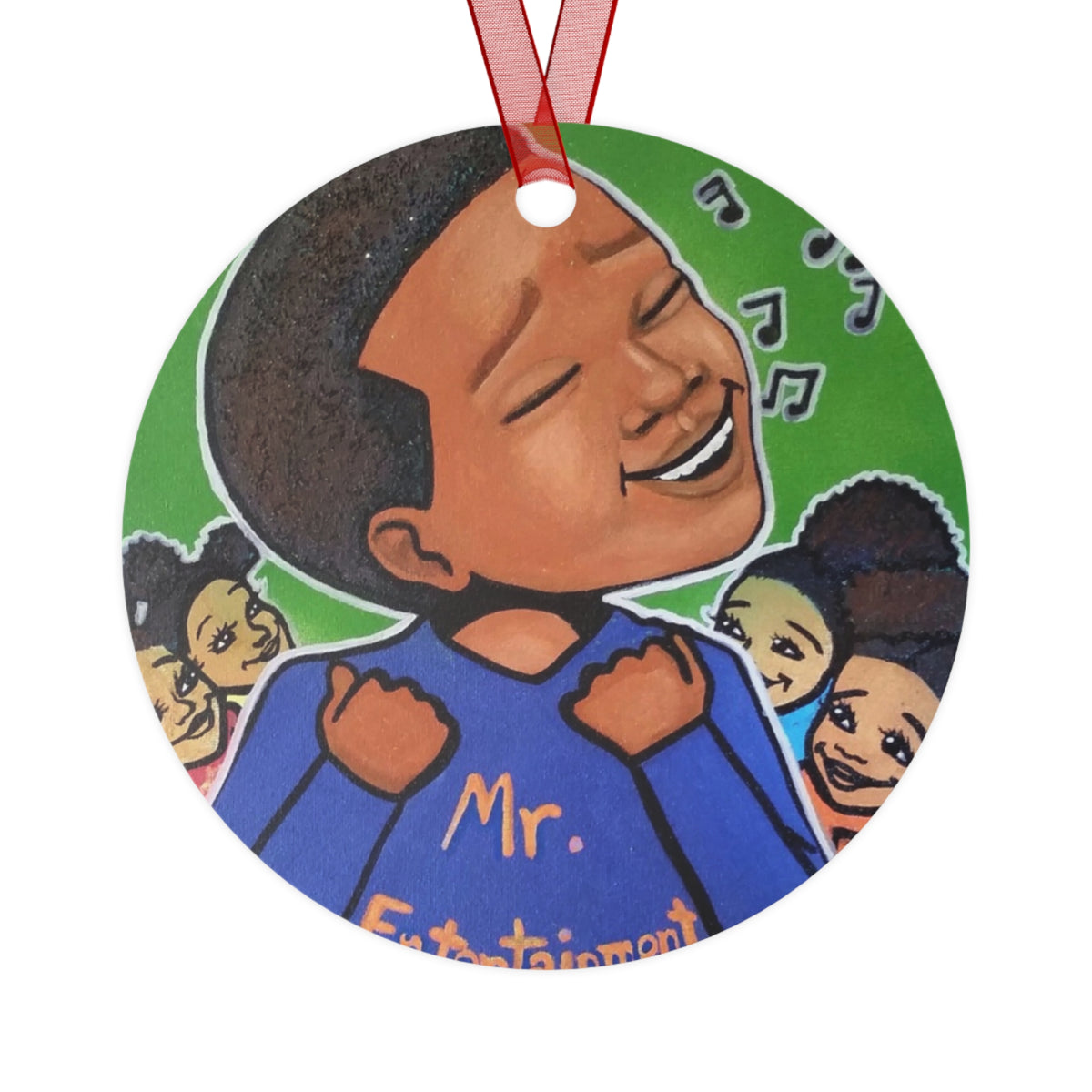 Mr. Entertainment round metal ornament by Fearlessly Hue®, Dana Todd Pope's art.