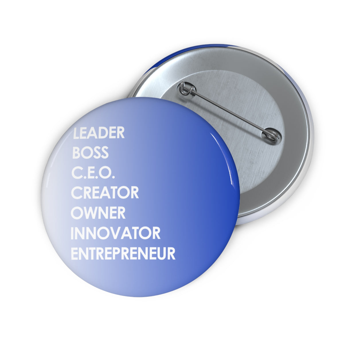 LBC Words, White and Blue 2.25 inch pin button by Fearlessly Hue®, Dana Todd Pope's art.