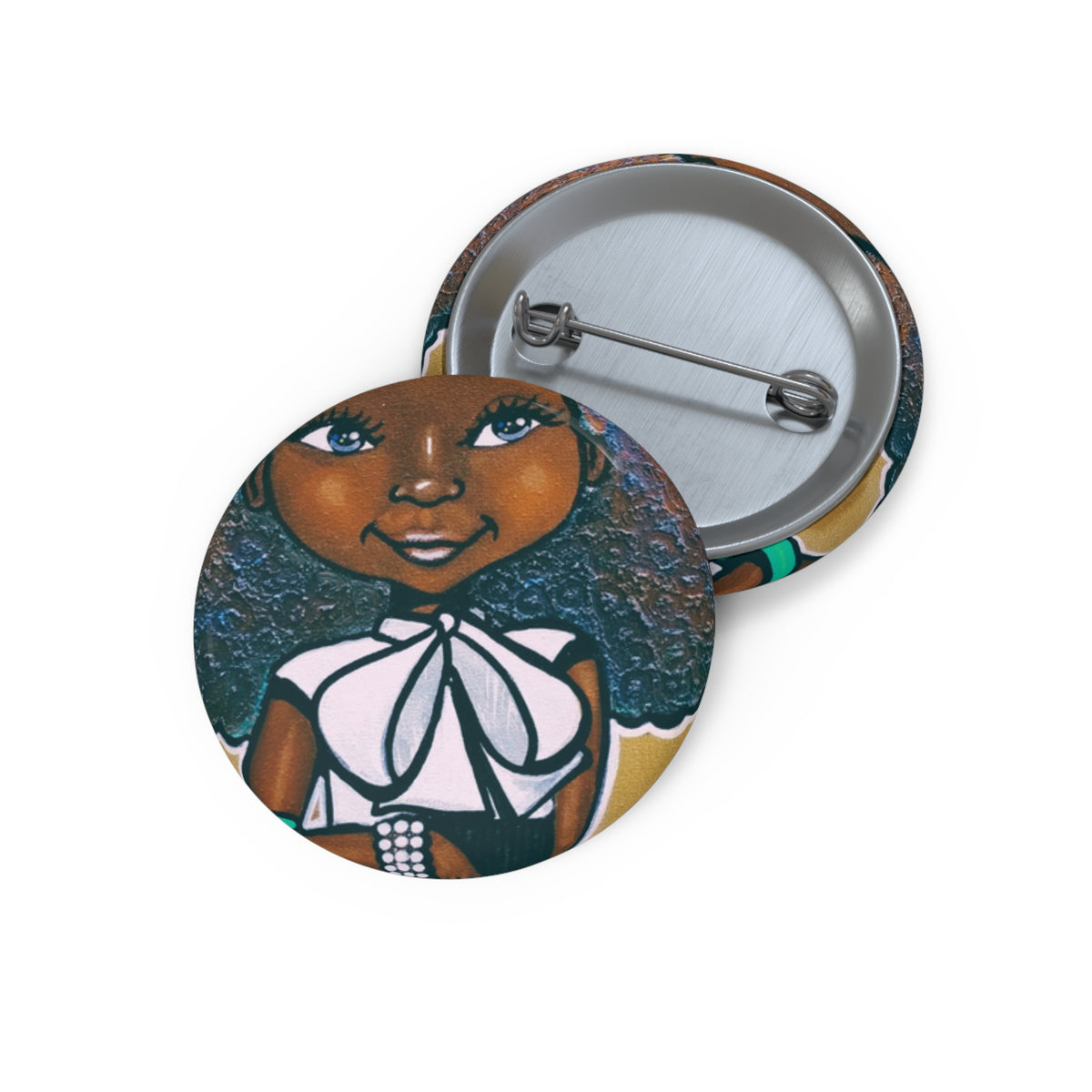 Fashionista Pink and Green pin button by Fearlessly Hue®, Dana Todd Pope's art.