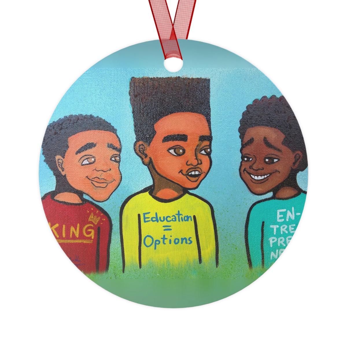 King Ed=Op Entrepreneur round metal ornament by Fearlessly Hue®, Dana Todd Pope's art.