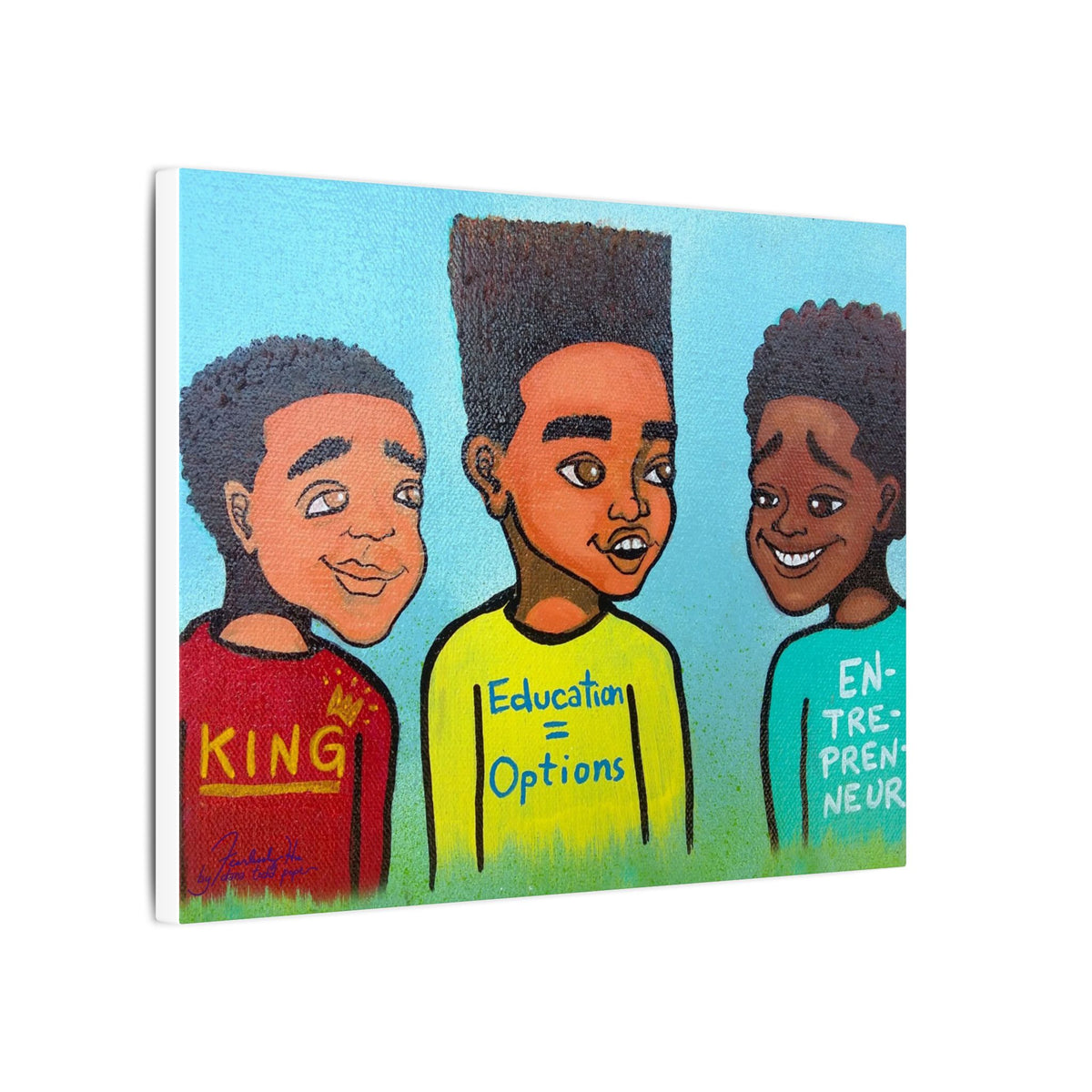 King, Ed=Op Entrepreneur Print on Canvas by Dana Todd Pope, seen at an angle to show its depth.