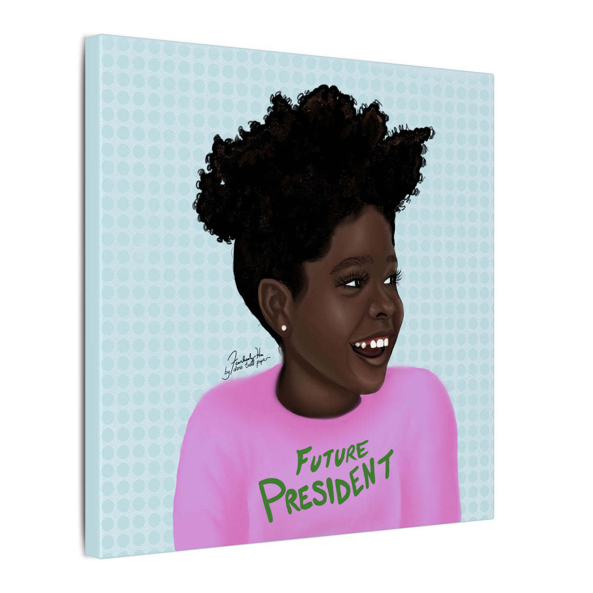 Future President 2021 12x12 Wall Art Print on Canvas by Dana Todd Pope, seen at an angle to show its depth.