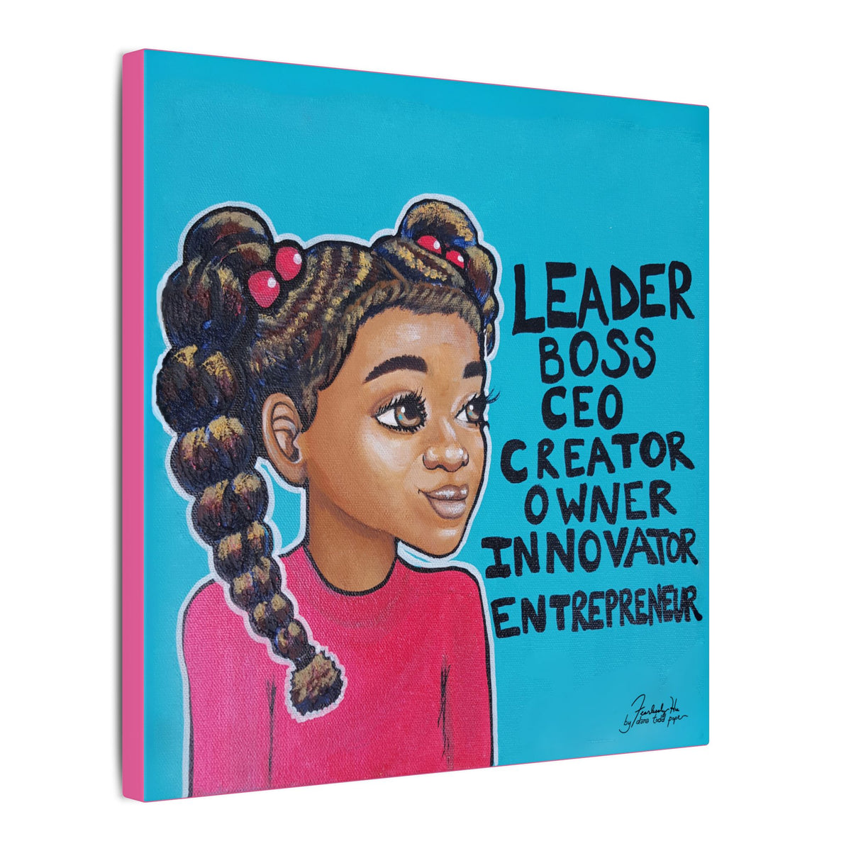 Leader, Boss, CEO - Girl Print on Canvas by Dana Todd Pope, seen at an angle to show its depth.