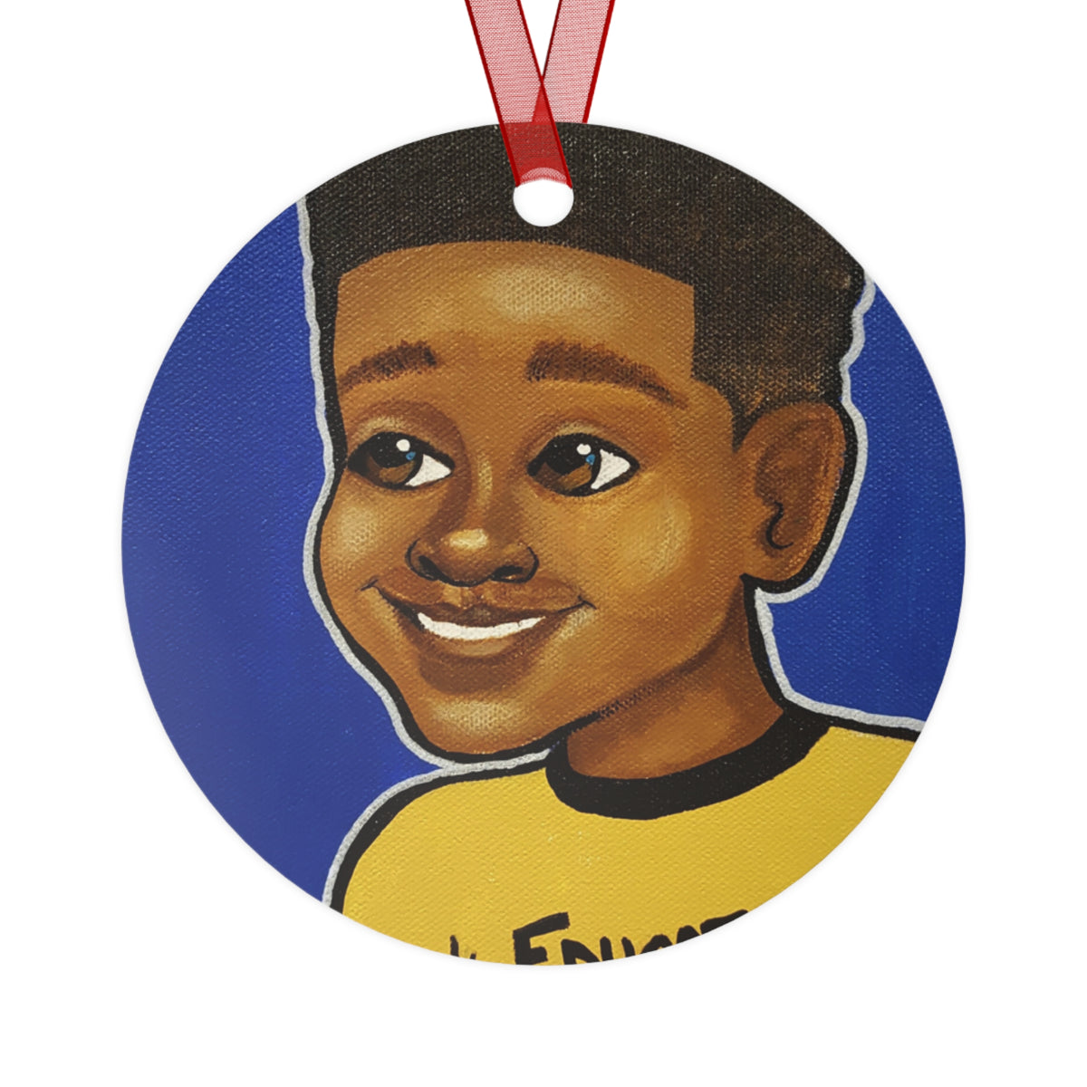 Ed = Op Boy II round metal ornament by Fearlessly Hue®, Dana Todd Pope's art.