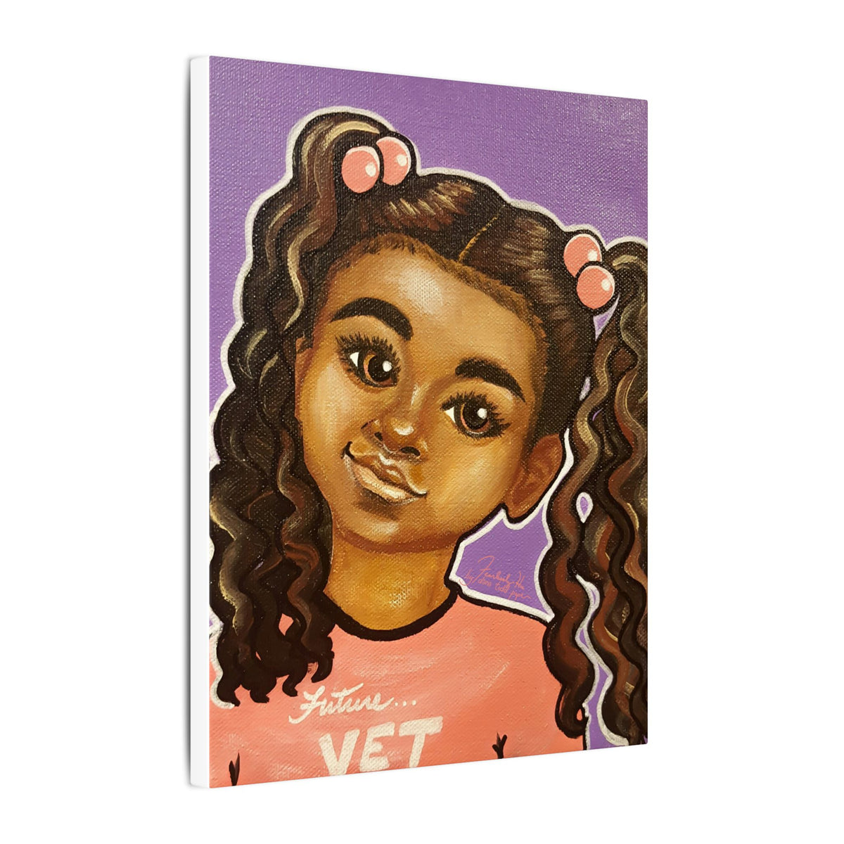 Lil Vet Too Print on Canvas by Dana Todd Pope, seen at an angle to show its depth.