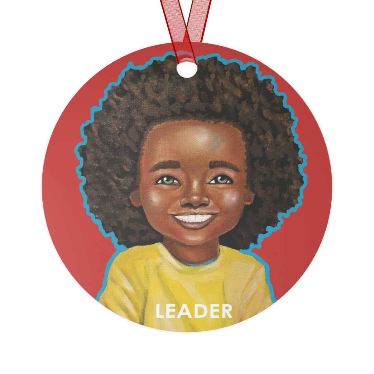 All Smiles round metal ornament by Fearlessly Hue®, Dana Todd Pope's art.