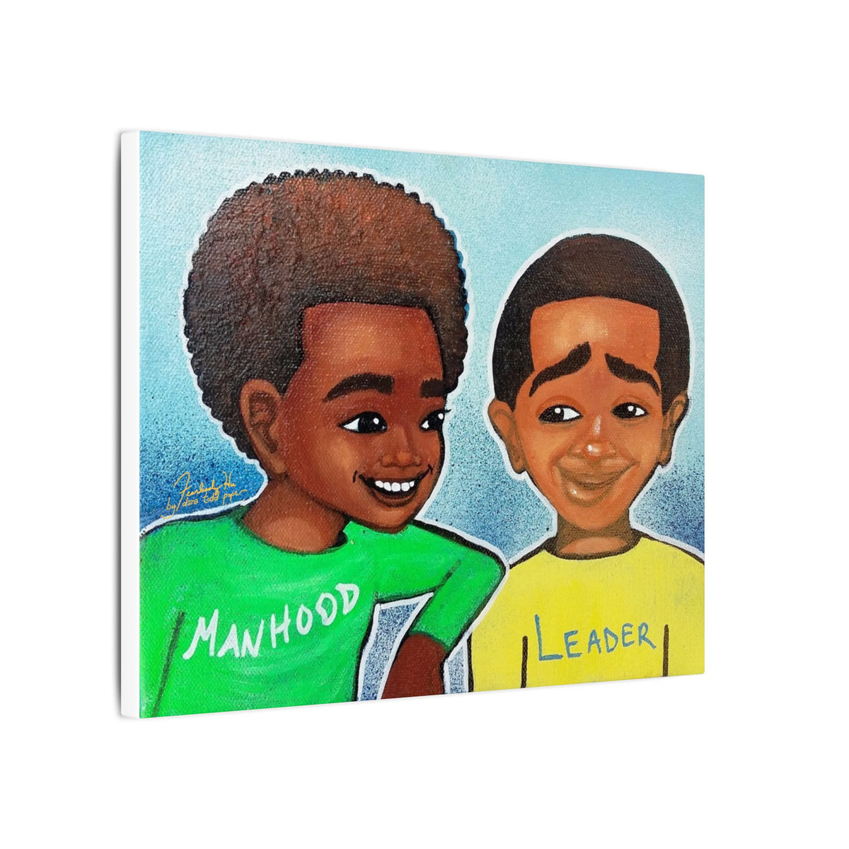Manhood and Leadership Print on Canvas by Dana Todd Pope, seen at an angle to show its depth.