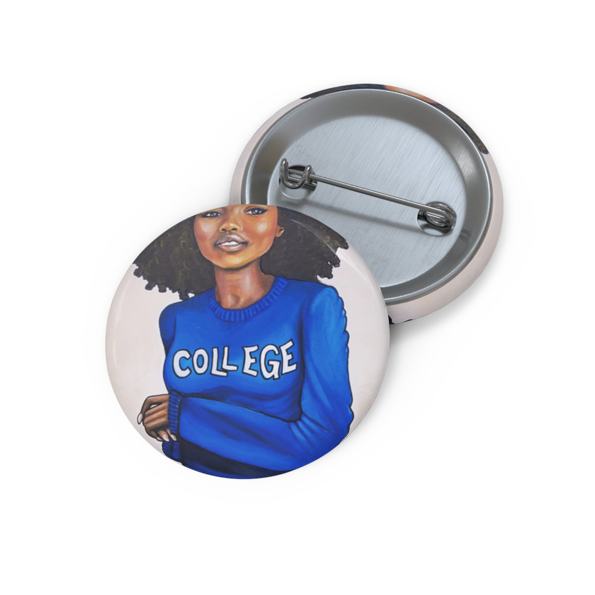 College Blue and White pin button by Fearlessly Hue®, Dana Todd Pope's art.