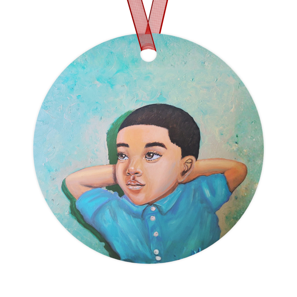 Daydreaming on a Perfect Summer Day II round metal ornament, art on both sides by Fearlessly Hue®, Dana Todd Pope's art.