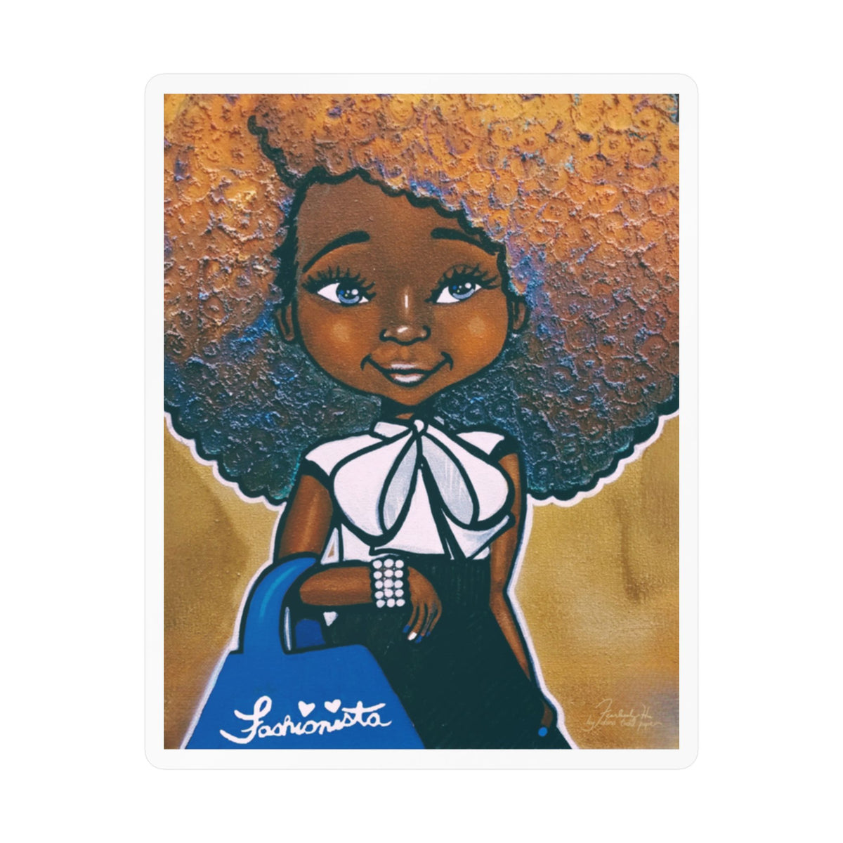 Fashionista Blue and White sticker by Fearlessly Hue®, Dana Todd Pope's art.