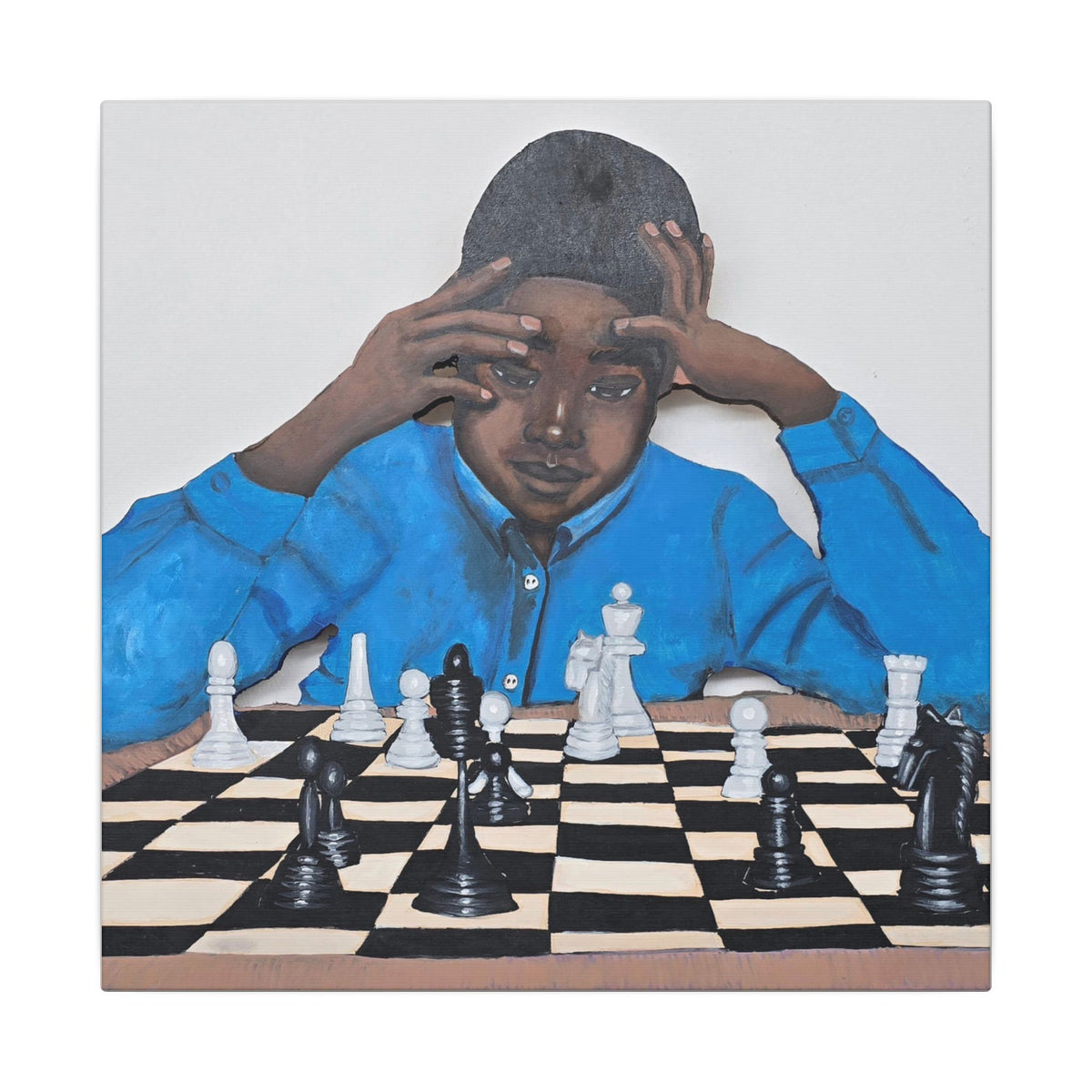 Chess Master Print on Canvas by Dana Todd Pope, seen at an angle to show its depth.