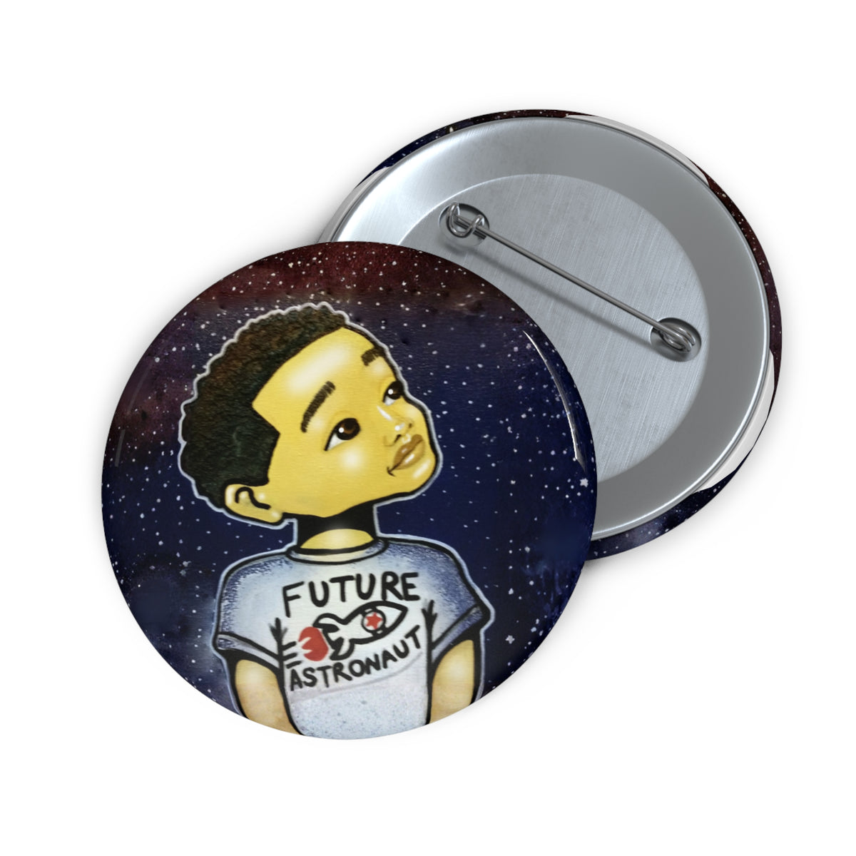 Future Astronaut 2.25 inch pin button by Fearlessly Hue®, Dana Todd Pope's art.