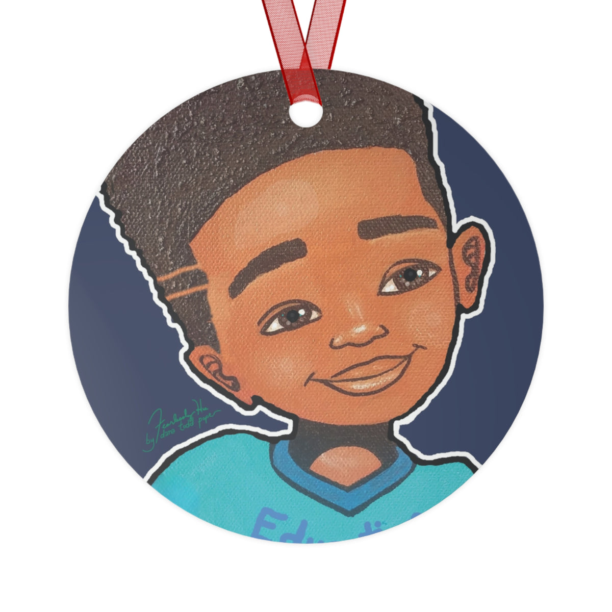 Ed = Op Boy round metal ornament by Fearlessly Hue®, Dana Todd Pope's art.