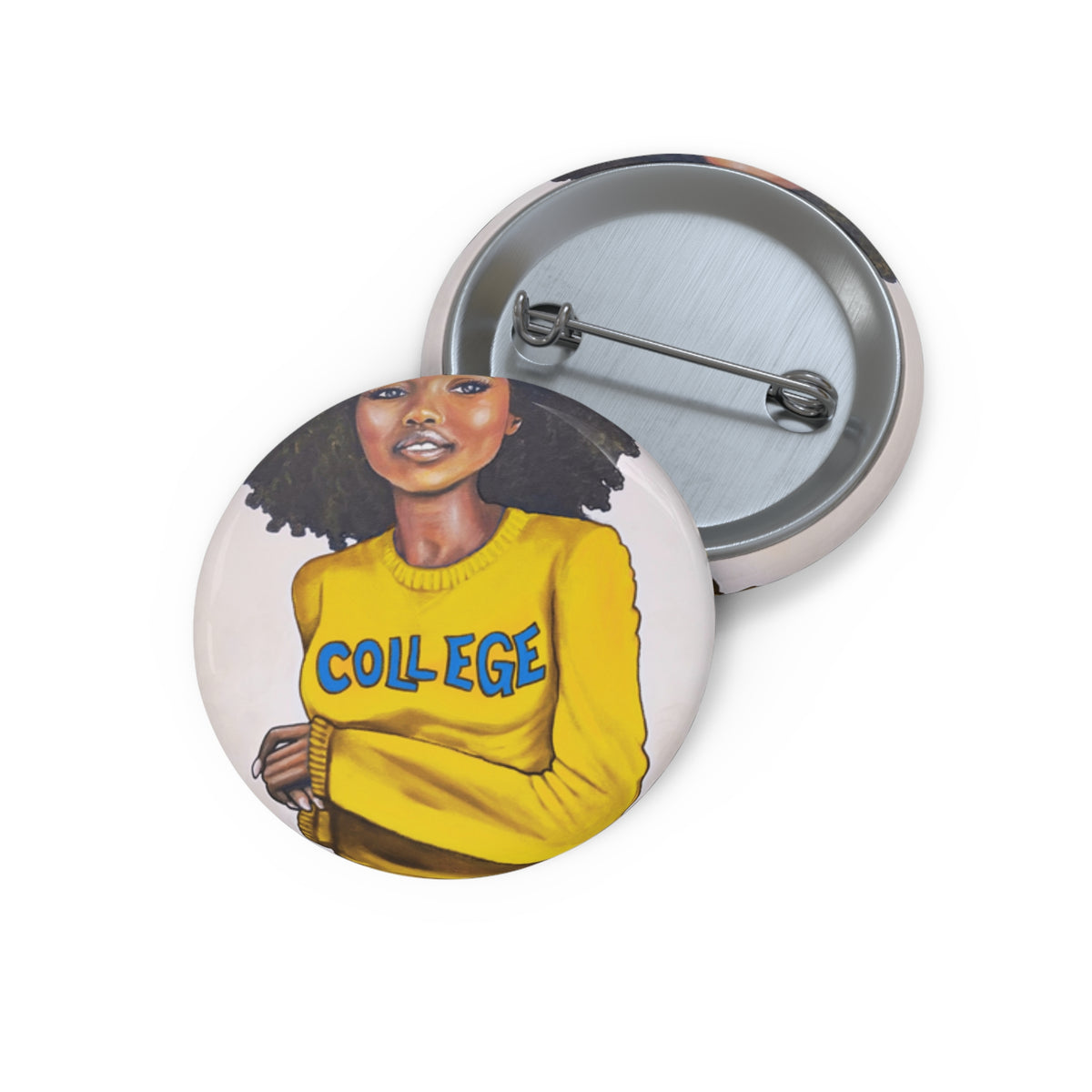 College Gold and Blue pin button by Fearlessly Hue®, Dana Todd Pope's art.