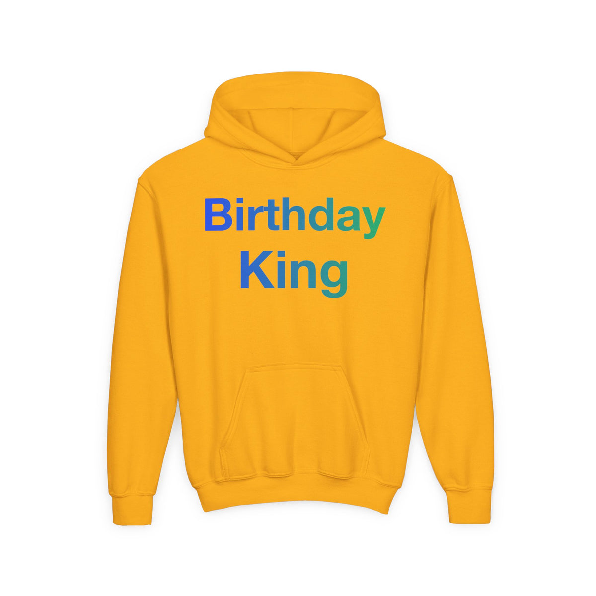 Birthday King kids hoodie by Fearlessly Hue®, Birthday King lettering on the front.