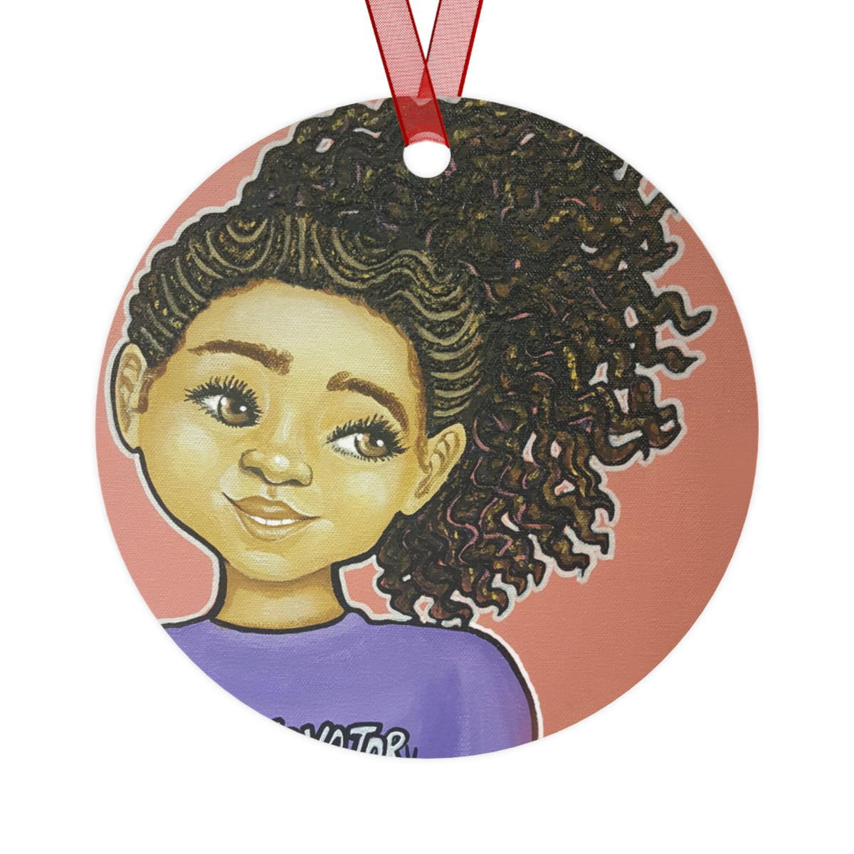 Innovator Girl II round metal ornament by Fearlessly Hue®, Dana Todd Pope's art.