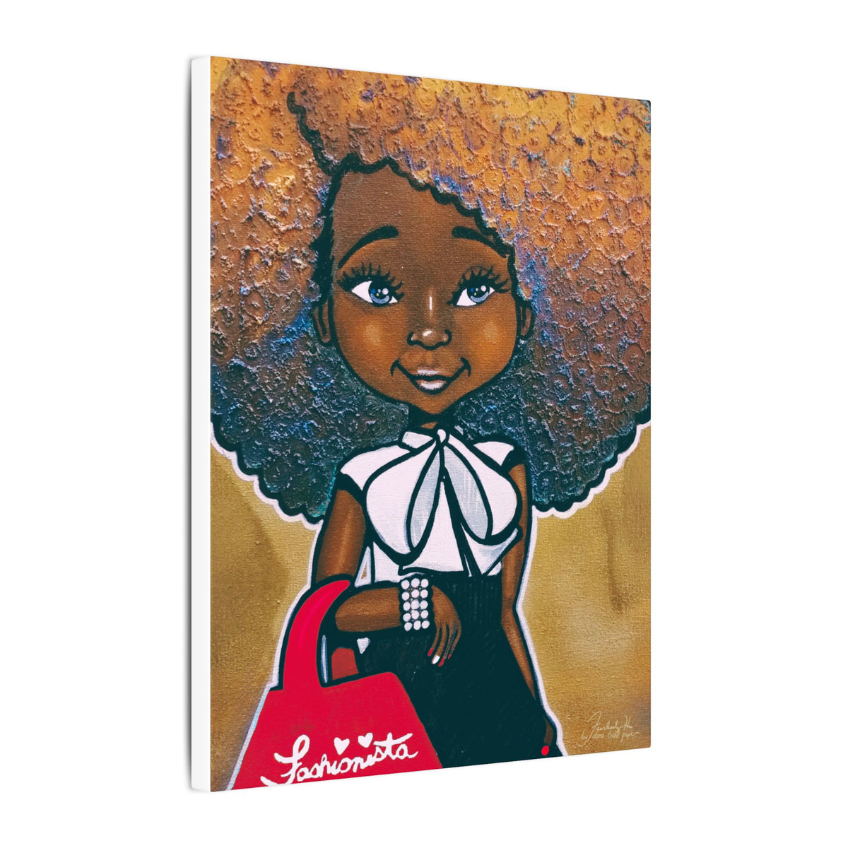 Fashionista (Red and White) Print on Canvas by Dana Todd Pope, seen at an angle to show its depth.