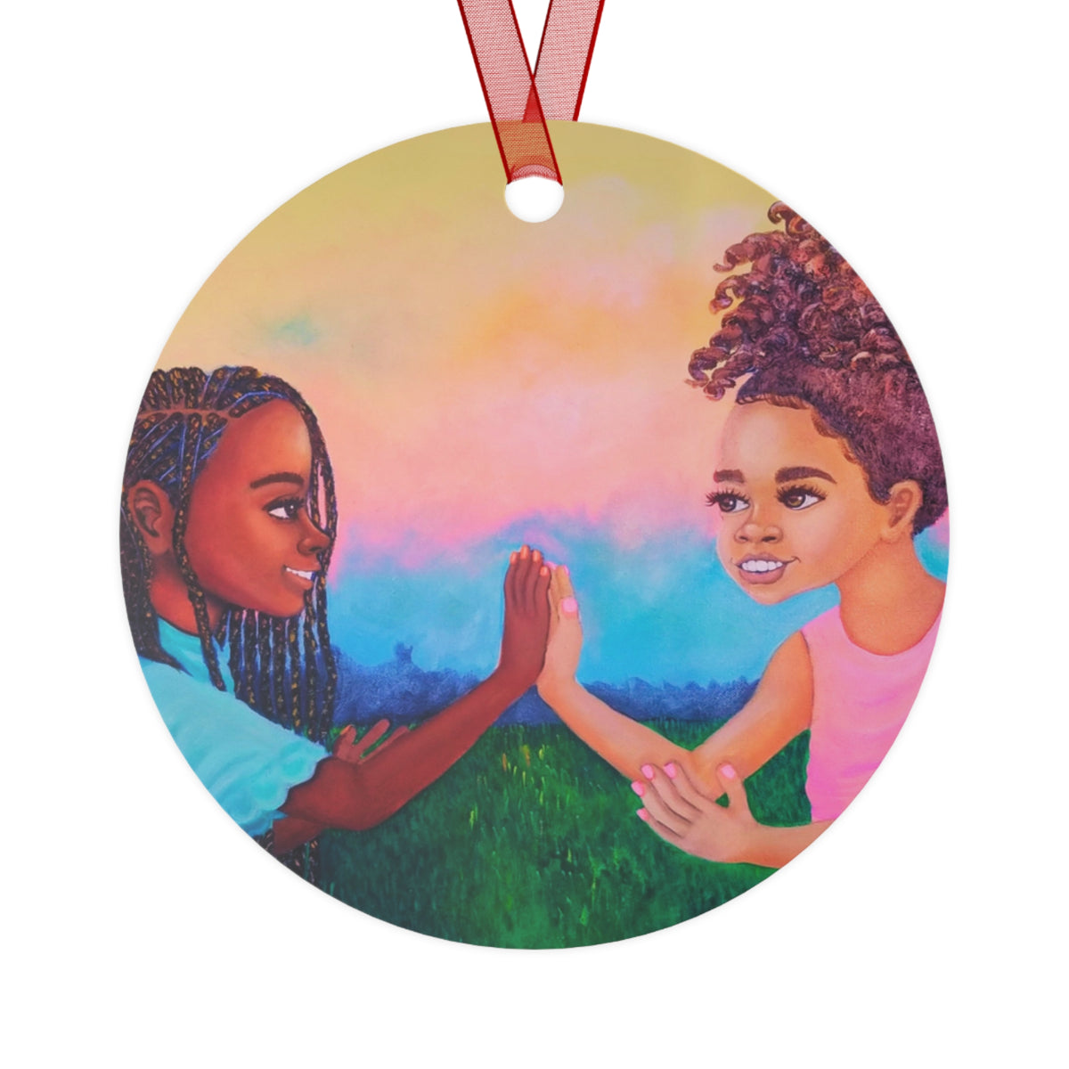 Clap Pat round metal ornament by Fearlessly Hue®, Dana Todd Pope's art.